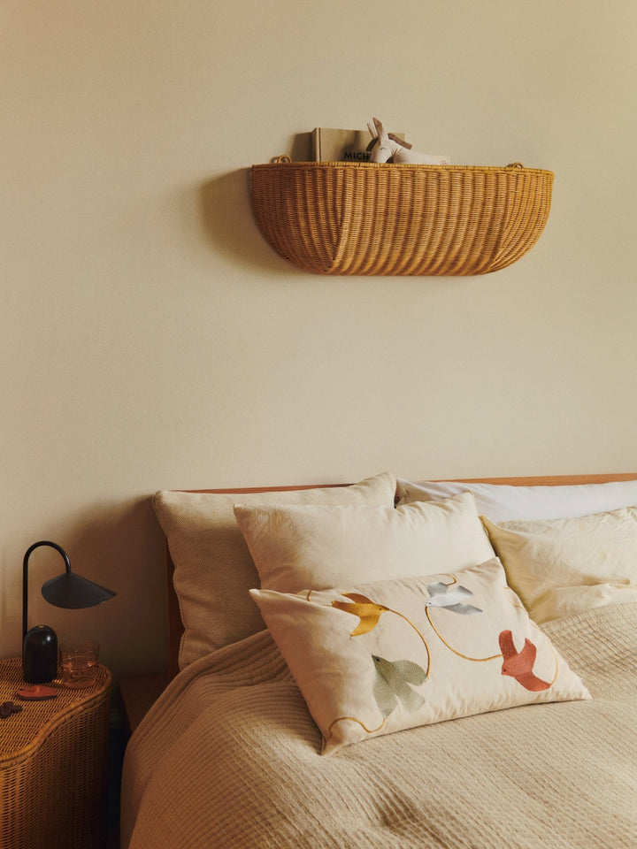 Swif Bird Embroidered Cushion - Rectangular - Mult - Ferm Living Bedding + Pillows - HORNE
