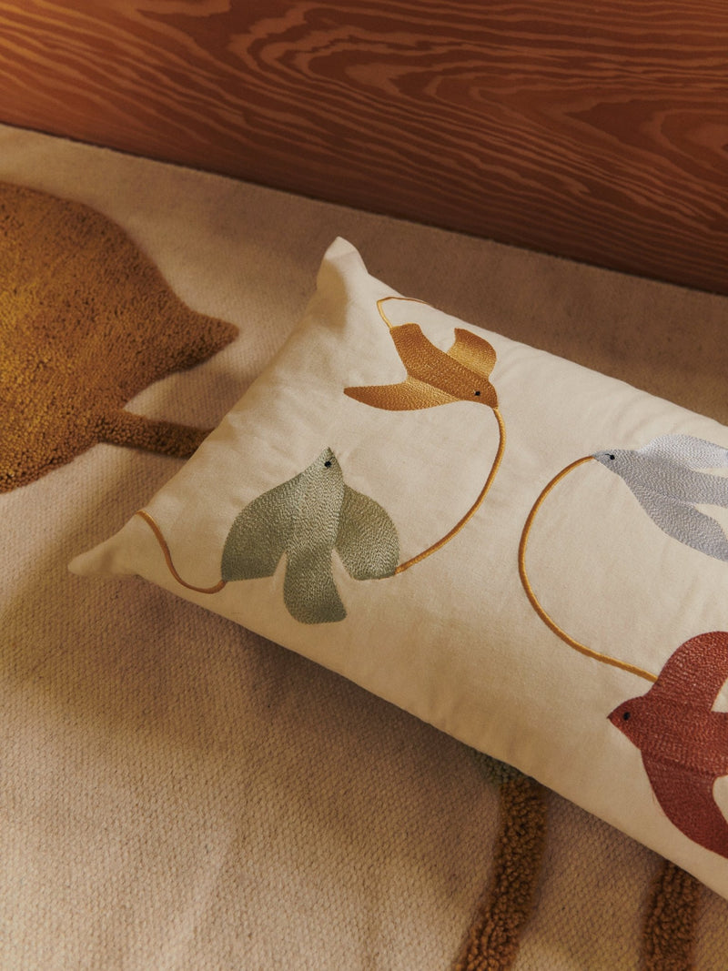 Swif Bird Embroidered Cushion - Rectangular - Mult - Ferm Living Bedding + Pillows - HORNE