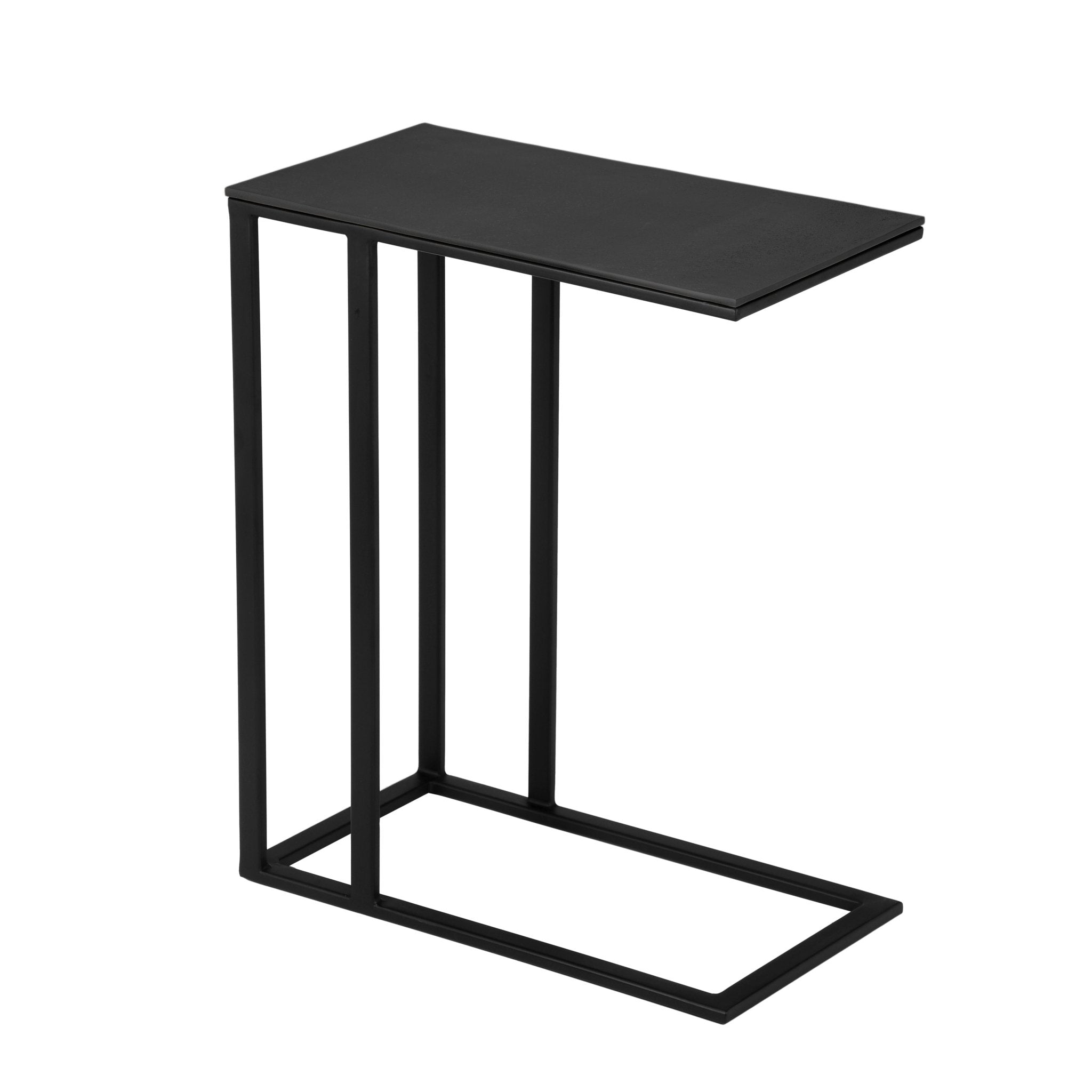 Another angle highlighting the wooden top’s edge and thin metal console structure.
