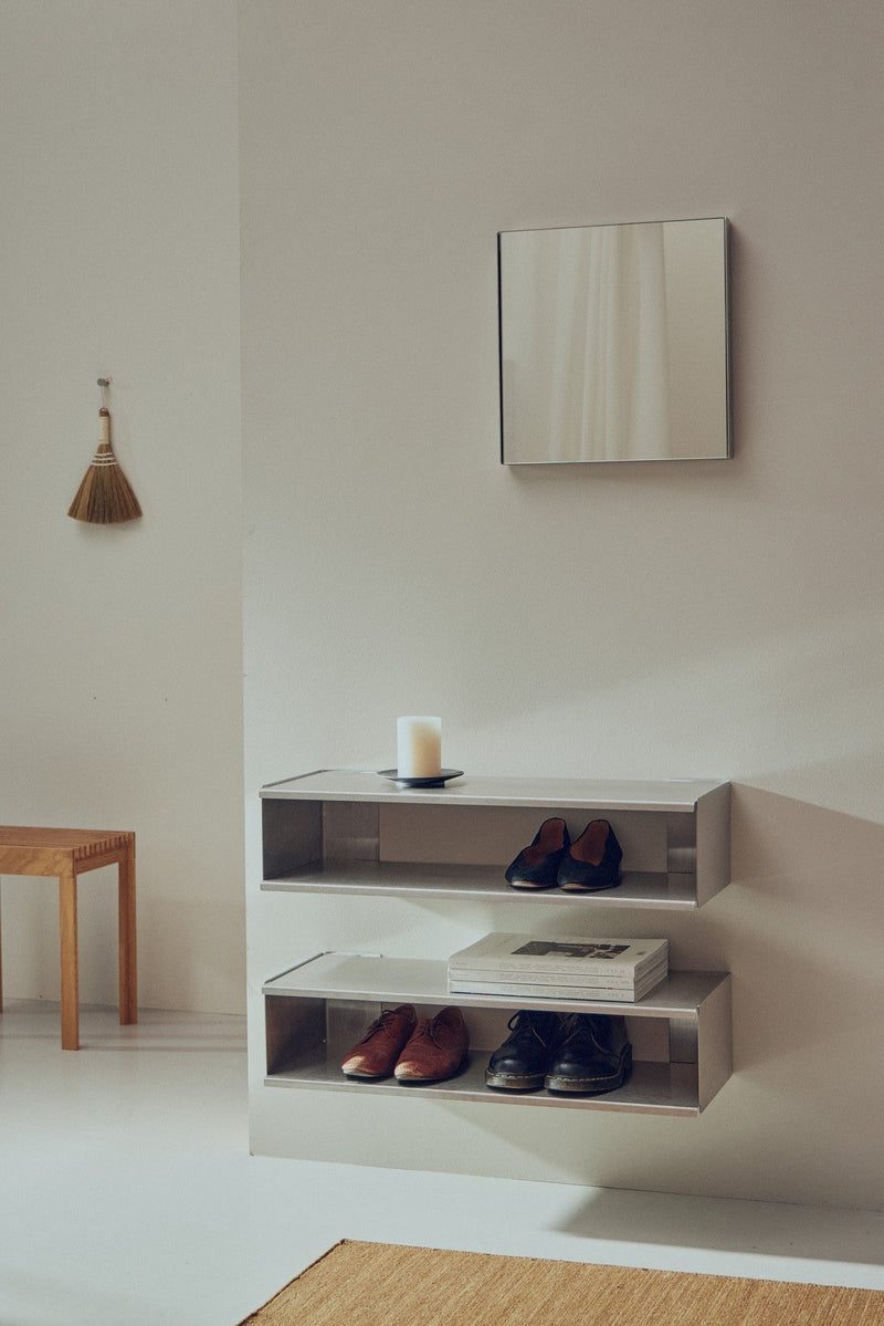 Taper Console & Shoe Rack 18 x 75 - Form + Refine Shelving - Stainless Steel Brushed - HORNE