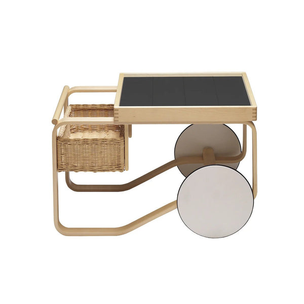 Tea Trolley 900 by Alvar Aalto - Artek Trolleys + Carts - Black Linoleum Shelves - HORNE