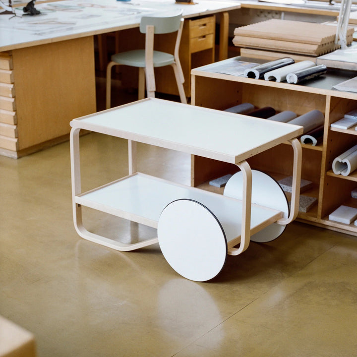 Tea Trolley 901 - Artek Trolleys + Carts - Black Linoleum Shelves - HORNE