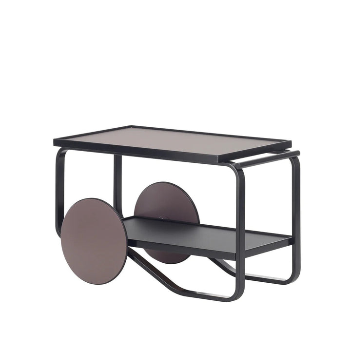 Tea Trolley 901 - Artek Trolleys + Carts - Black Lacquered/ Mud Colored Linoleum - HORNE