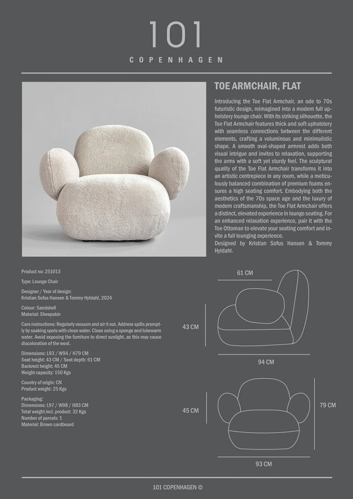 Toe Armchair - Flat - 101 Copenhagen Chairs - Sandshell (Sheepskin) - HORNE