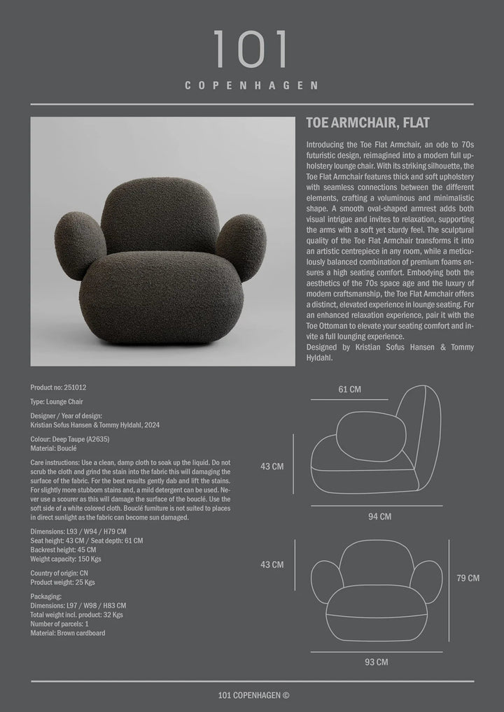 Toe Armchair - Flat - 101 Copenhagen Chairs - Deep Taupe (A2635) - HORNE