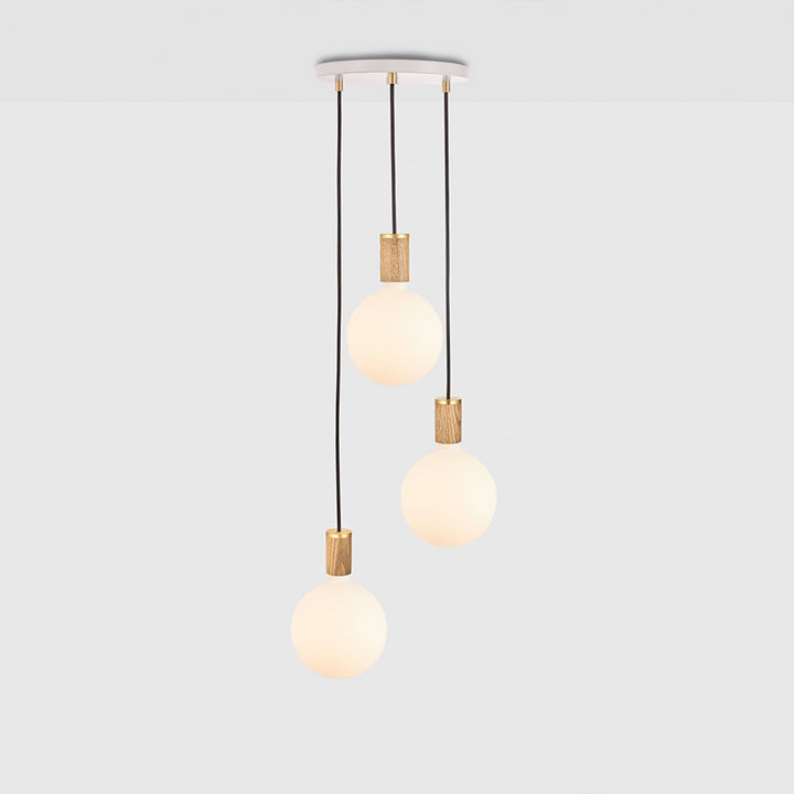 Triple Pendant in Oak + Sphere IV - White Canopy - Tala Cluster Pendants - HORNE