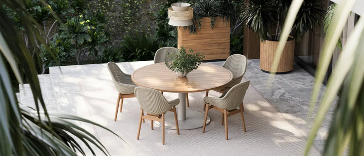 Venice Dining Table - BETACO Tables + Desks - Linen Alu / Teak - HORNE