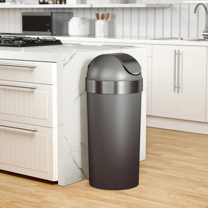 Venti Trash Can - Umbra Storage + Organization - Black-Nickel - HORNE