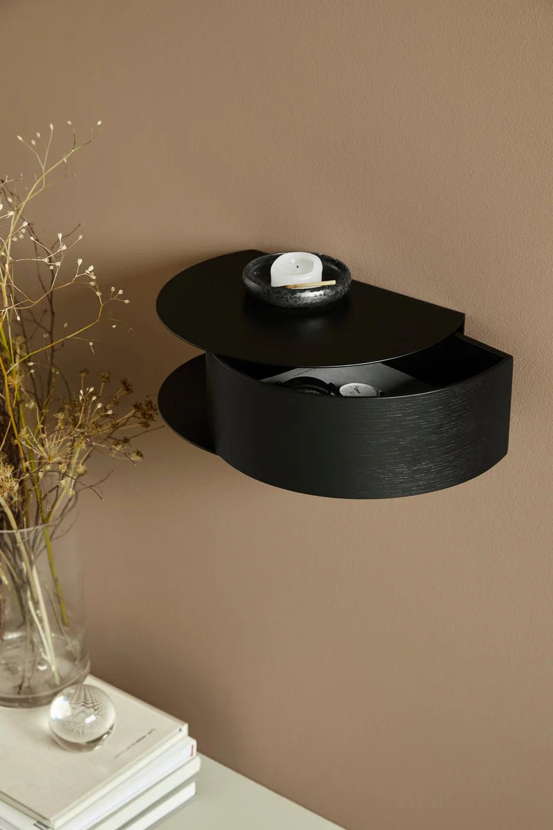 Woud Design Wallie Wall Drawer - Woud - Shelving - Black Metal w/ Walnut - HORNE