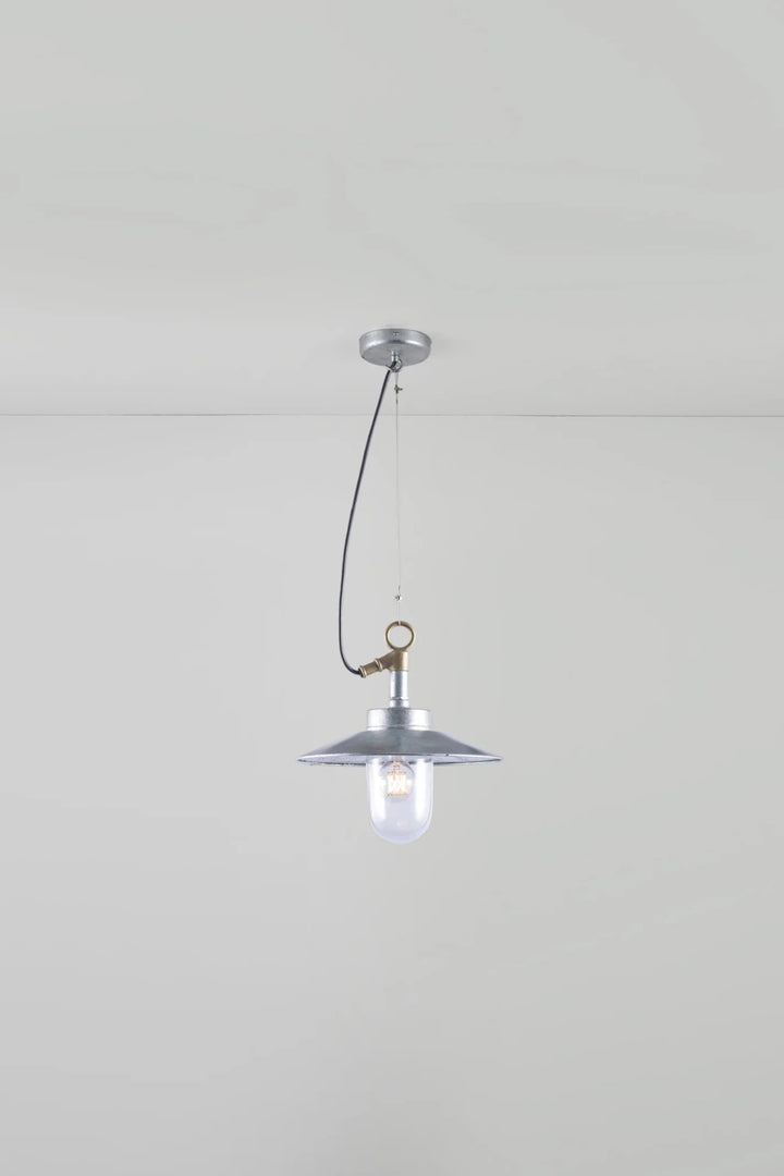 Well Glass Pendant With Visor - IP44 - Davey Lighting Outdoor Lights - Galvanised Silver - Clear - HORNE