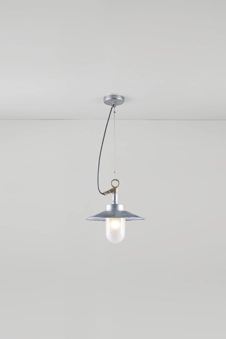 Well Glass Pendant With Visor - IP44 - Davey Lighting Outdoor Lights - Galvanised Silver - Frosted - HORNE