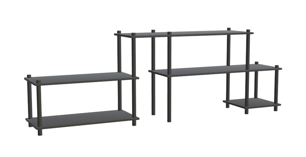 A black metal shelving unit with three shelves