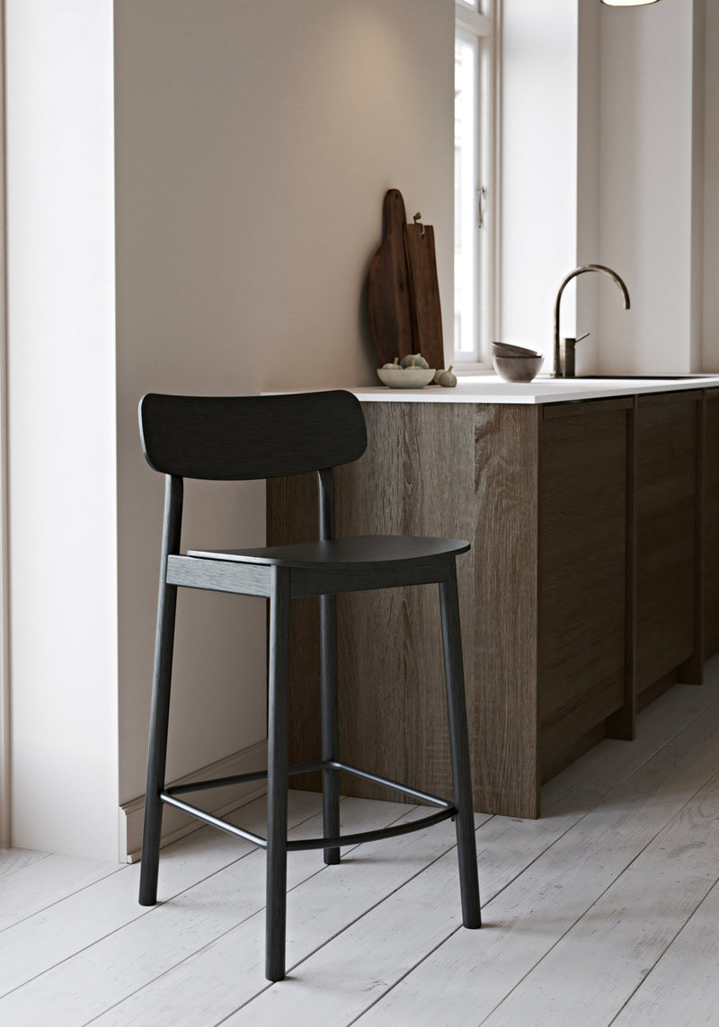 woud Soma Counter Chair - Woud - Chairs - White Pigmented Lacquered Oak w/ Black Painted Metal Foot Rest - HORNE