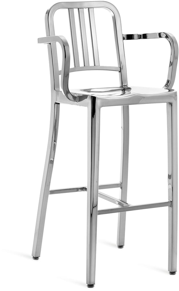 1006 Navy Barstool With Arms - Emeco - Stools + Benches + Ottomans - Polished - HORNE