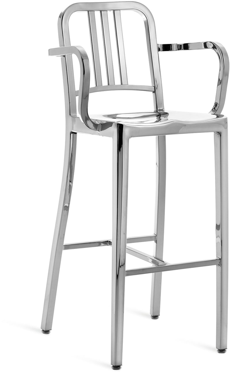 1006 Navy Barstool With Arms - Emeco - Stools + Benches + Ottomans - Brushed - HORNE
