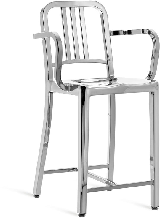 1006 Navy Counter Stool With Arms - Emeco - Stools + Benches + Ottomans - Polished - HORNE
