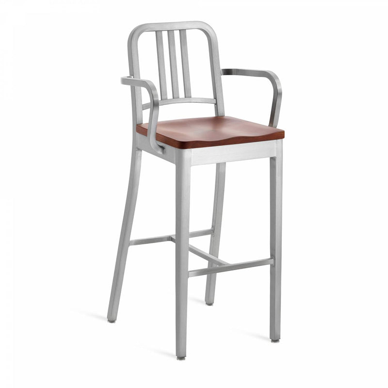 1104 Navy Barstool With Arms - Emeco - Chairs - Brushed - Cherry - HORNE