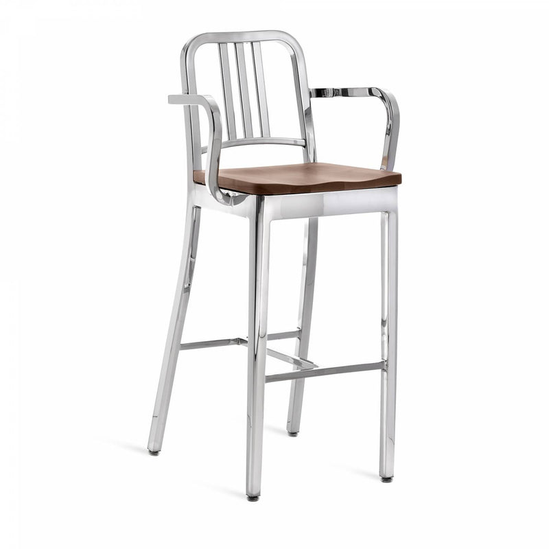 1104 Navy Barstool With Arms - Emeco - Chairs - Brushed - Cherry - HORNE