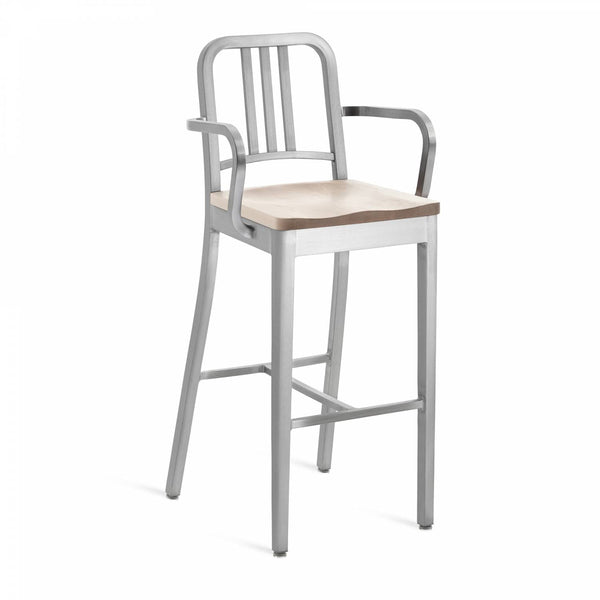 1104 Navy Barstool With Arms - Emeco - Chairs - Brushed - Ash - HORNE