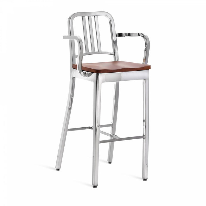 1104 Navy Barstool With Arms - Emeco - Chairs - Polished - Cherry - HORNE