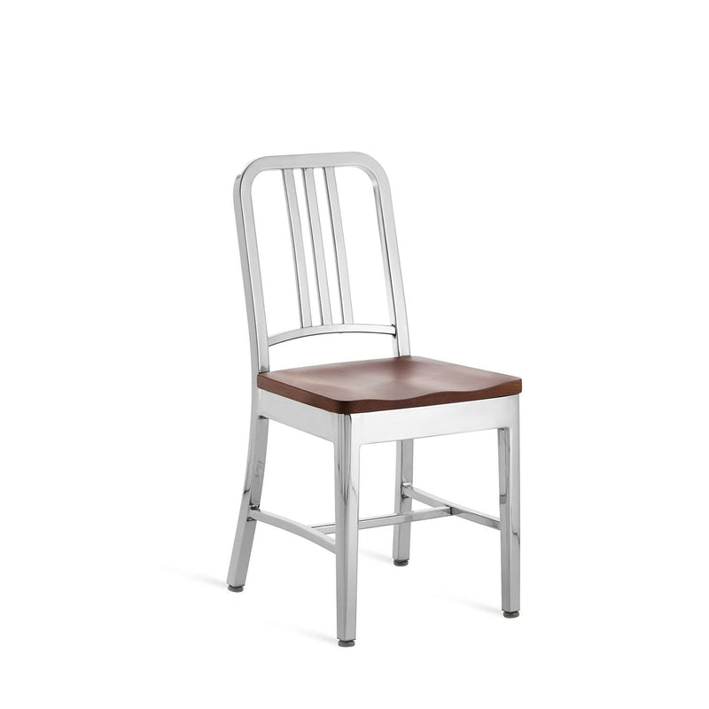 1104 Navy Side Chair With Wood Seat - Emeco - Chairs - Brushed - Cherry - HORNE