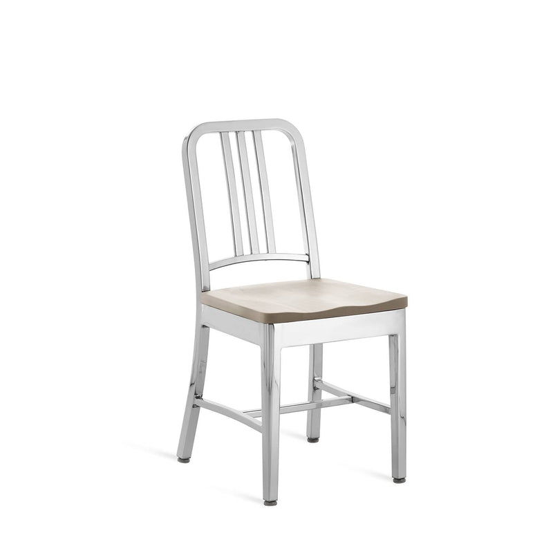 1104 Navy Side Chair With Wood Seat - Emeco - Chairs - Brushed - Cherry - HORNE