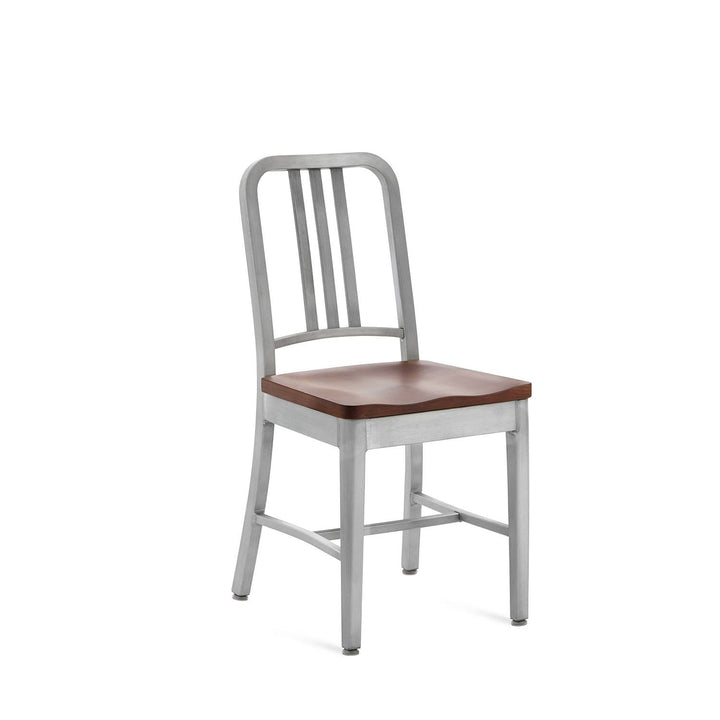 1104 Navy Side Chair With Wood Seat - Emeco - Chairs - Brushed - Cherry - HORNE