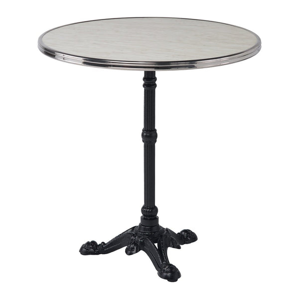 3-Prong Cast Iron Bistro Table + Faux Marble Laminate Table Top