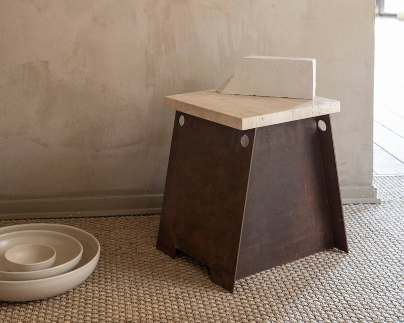 64 Plinth - Frama - Stools + Benches + Ottomans - Travertine/Corten Steel - HORNE