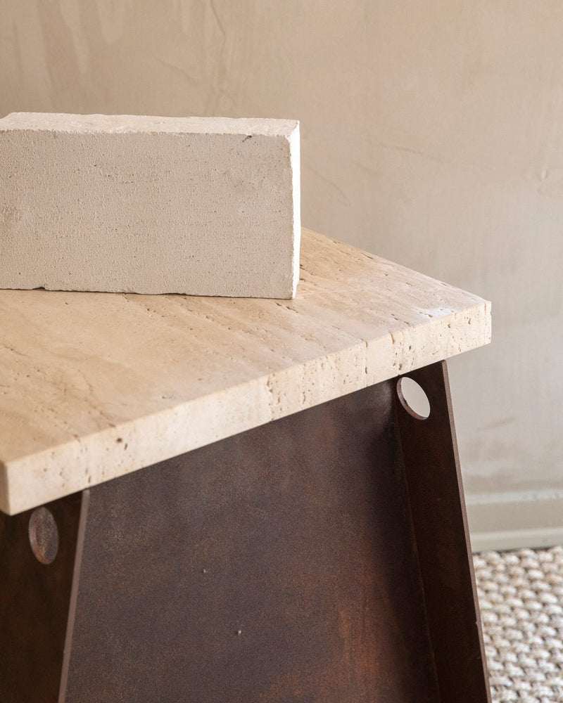 64 Plinth - Frama - Stools + Benches + Ottomans - Travertine/Corten Steel - HORNE