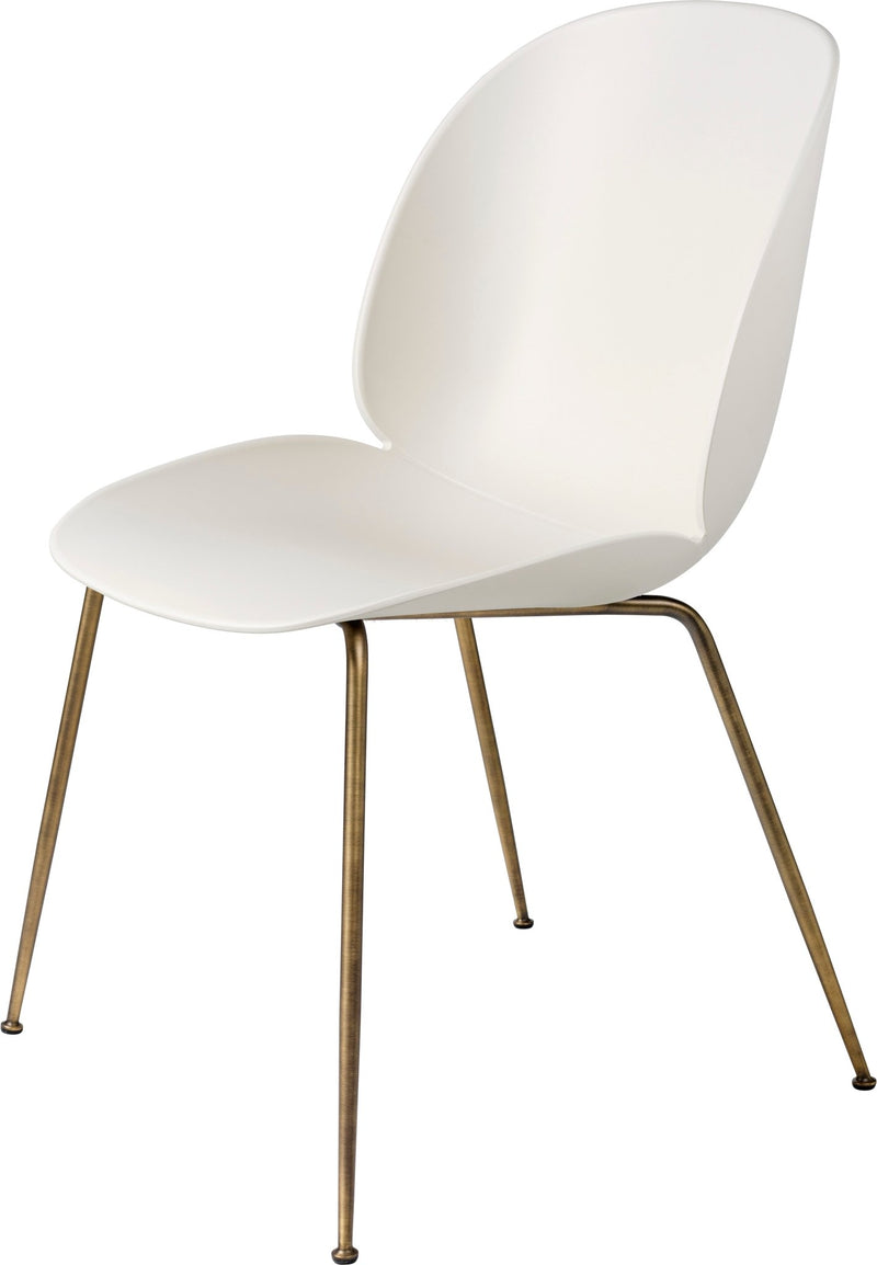 Beetle Dining Chair - Antique Brass Base - Gubi - Chairs - Alabaster White - HORNE