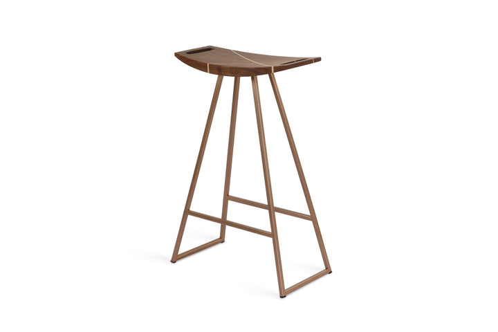 Roberts Counter Stool - Tronk - Stools + Benches + Ottomans - Walnut with Maple Inlay - Rose Copper - HORNE
