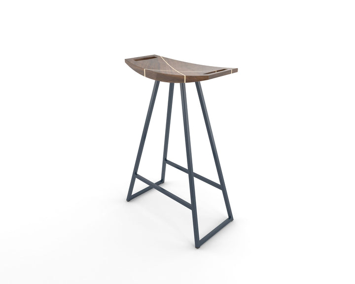 Roberts Counter Stool - Tronk - Stools + Benches + Ottomans - Walnut with Maple Inlay - Navy - HORNE