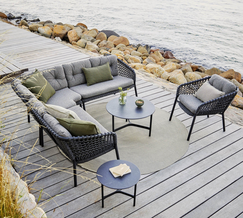 Twist Round Coffee Table - Cane Line - Tables + Desks - Small - Light Grey - Fossil Black Ceramic - HORNE