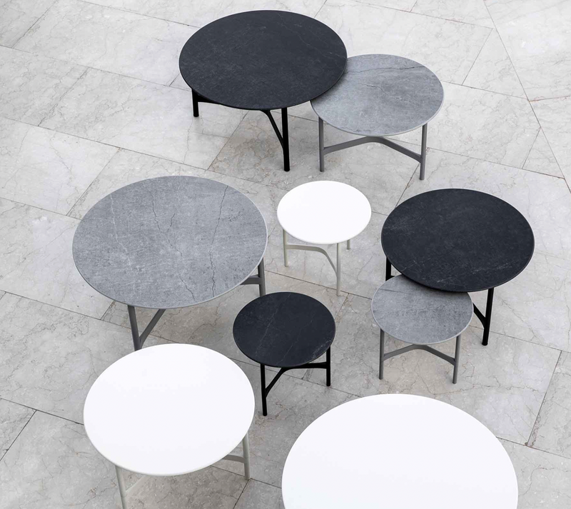 Twist Round Coffee Table - Cane Line - Tables + Desks - Small - Light Grey - Fossil Black Ceramic - HORNE