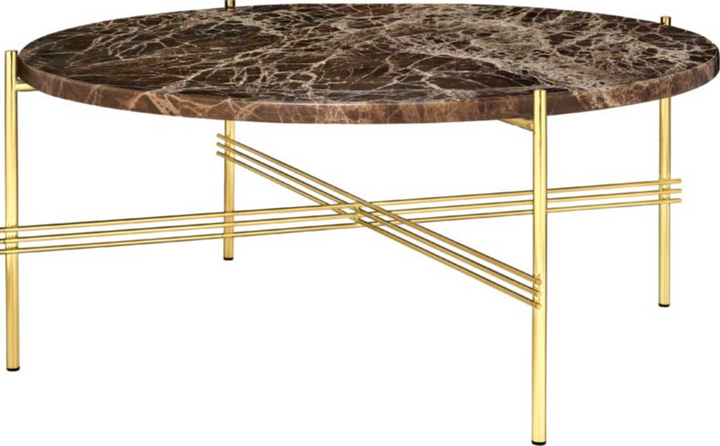 TS Coffee Table Round Ø 31.5 - Gubi - Tables + Desks - Brass - Brown Emperador Marble - HORNE