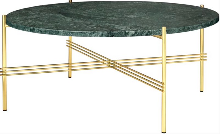 TS Coffee Table Round Ø 31.5 - Gubi - Tables + Desks - Brass - Green Guatemala Marble - HORNE