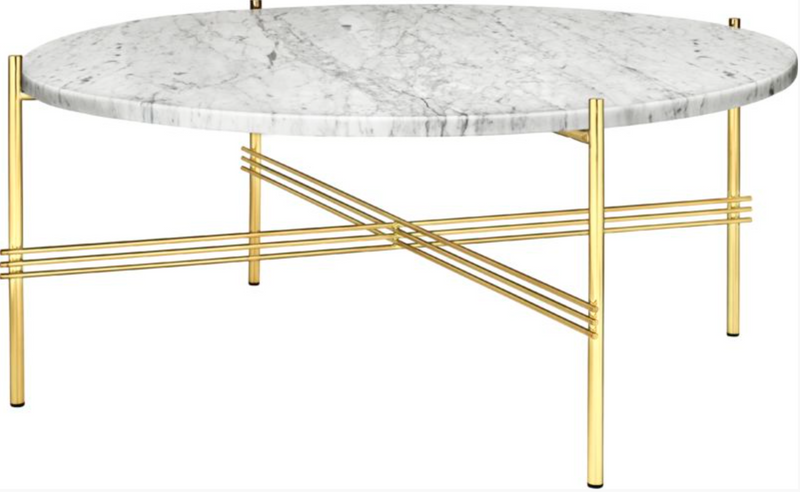 TS Coffee Table Round Ø 31.5 - Gubi - Tables + Desks - Brass - White Carrara Marble - HORNE