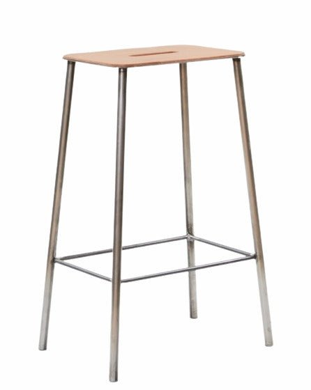Adam Stool - Frama - Stools + Benches + Ottomans - Medium - 25.6" - Natural Leather/Raw Steel - HORNE