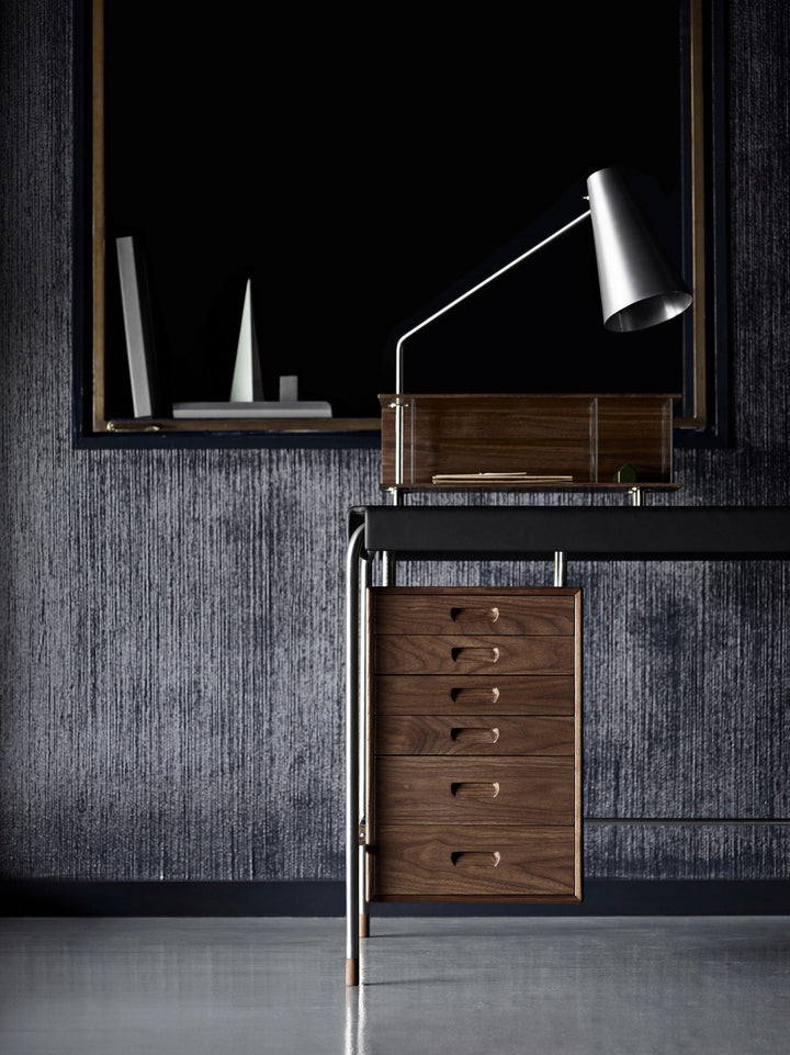 AJ52 Society Table - Carl Hansen & Son - Tables + Desks - 55.1"W x 27.6"D x 28.3"H - Left Side Oak - Lacquer - Brown Leather 2068 - HORNE