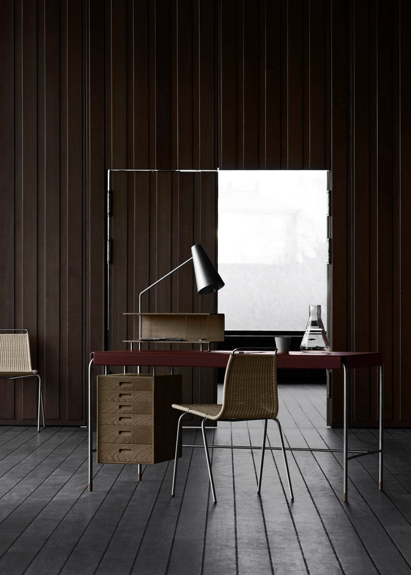 Modern, leather desk with drawers and a steel frame by Carl Hansen & Son