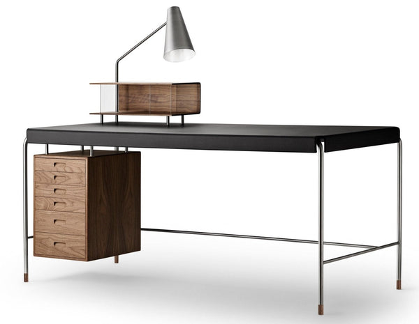 Modern, leather desk with drawers and a steel frame by Carl Hansen & Son