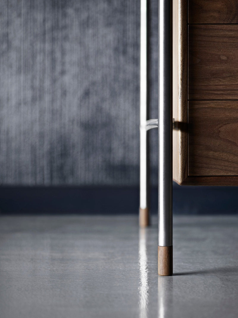 Modern, leather desk with drawers and a steel frame by Carl Hansen & Son