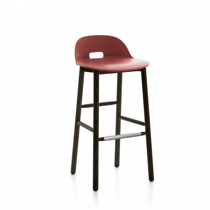 Alfi Low Back Barstool - Emeco - Stools + Benches + Ottomans - Red - Dark Ash - HORNE