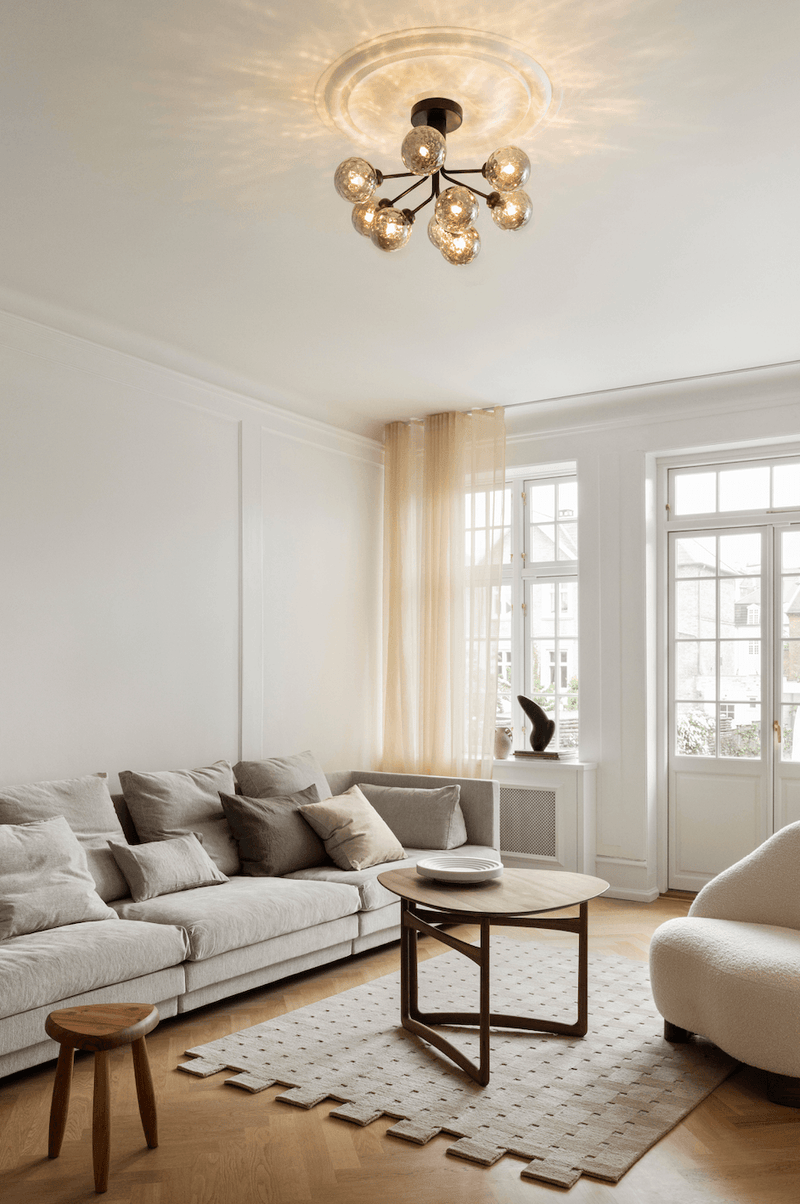 Apiales 9 Ceiling Light - Nuura - Chandeliers - Brushed Brass / Opal White - HORNE