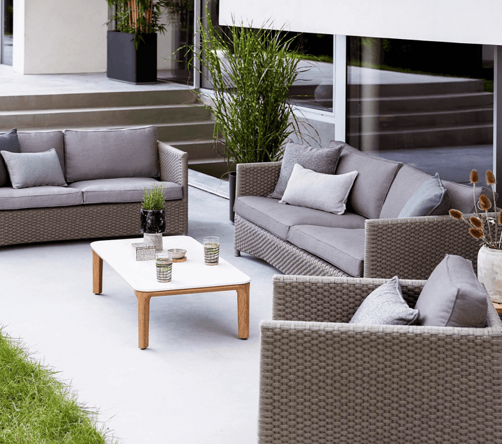 Aspect Coffee Table - Rectangle - Cane Line - Outdoor Furniture - Travertine Look Ceramic - HORNE