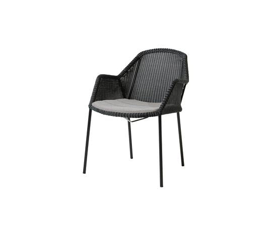 Breeze Stacking Dining Chair - Set of 2 - Cane Line - Outdoor Furniture - Black - Light Grey Focus Cushion - HORNE