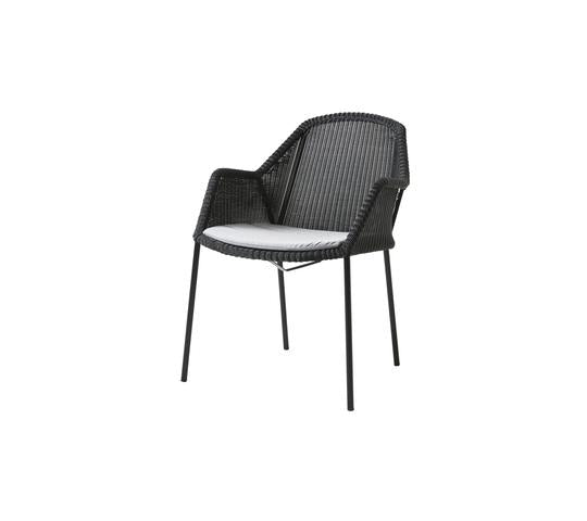 Breeze Stacking Dining Chair - Set of 2 - Cane Line - Outdoor Furniture - Black - Light Grey Natté Cushion - HORNE