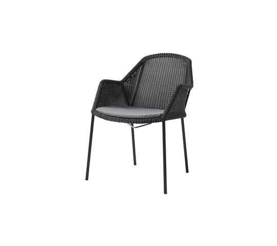 Breeze Stacking Dining Chair - Set of 2 - Cane Line - Outdoor Furniture - Black - Grey Cushion - HORNE