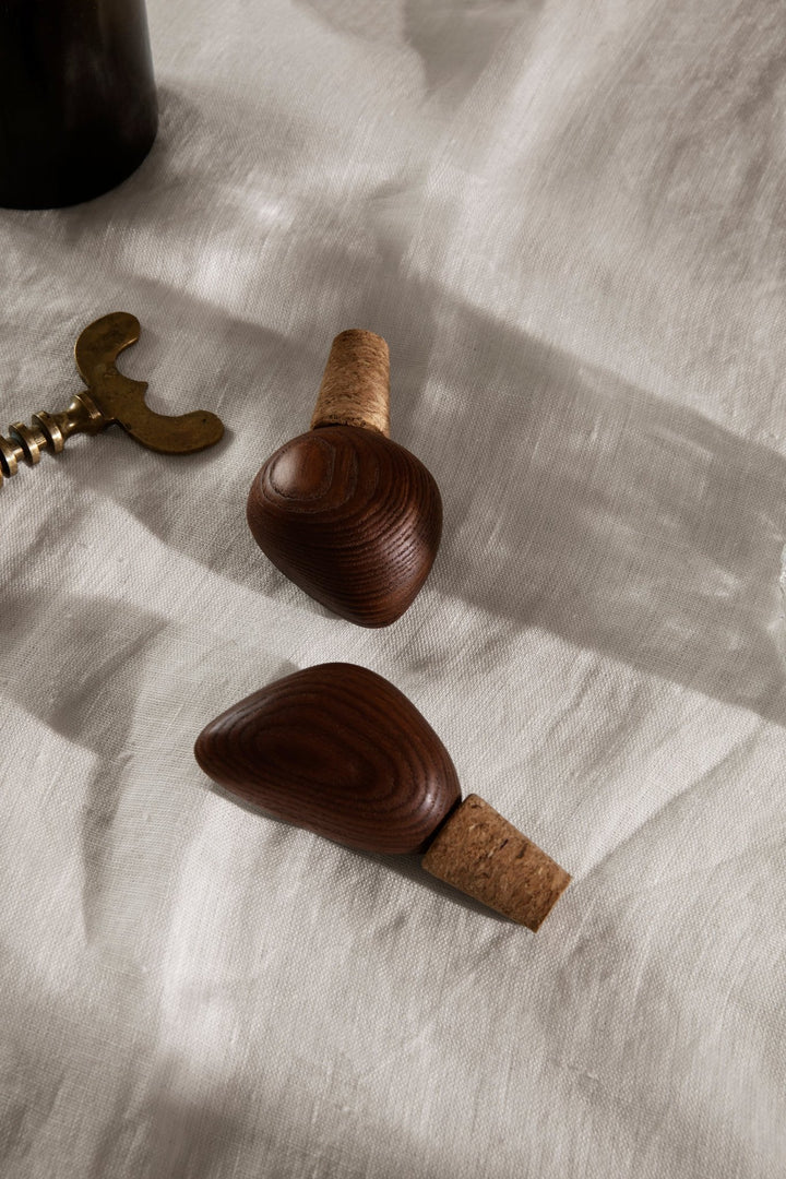 Cairn Wine Stoppers - Set of 2 - Ferm Living - Wine + Champagne Glasses - Oak - HORNE